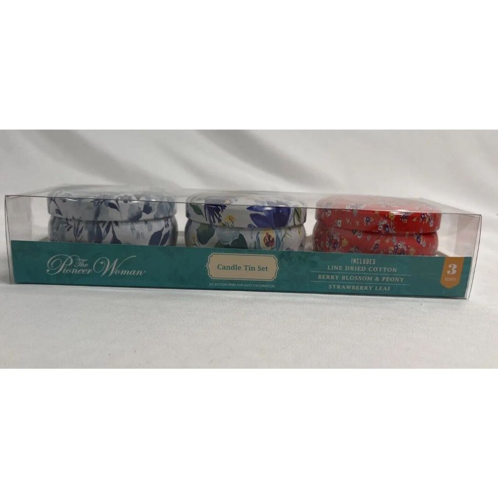 Pioneer Woman Candle Set 3-Piece Tin Collection Floral Print